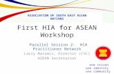 One vision one identity one community ASSOCIATION OF SOUTH EAST ASIAN NATIONS First HIA for ASEAN Workshop Parallel Session 2: HIA Practitioner Network.