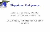 Thymine Polymers Amy S. Cannon, Ph.D. Center for Green Chemistry University of Massachusetts Lowell.
