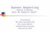 Banner Reporting “Where O Where Have My Reports Gone?” Presented by Ms. Alma Lynn Bane and Ms. Lauren Morton Tarleton State University February 28, 2007.