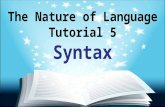 The Nature of Language Tutorial 5 Syntax. Presentation Outline Task 1: English Syntactic Structures Task 2: Phrase Structure Rules for Ewe Task 3: Evidence.