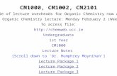 CM1000, CM1002, CM2101 First file of lecture overheads for Organic Chemistry now available First Organic Chemistry lecture: Monday February 2 (Week 24)