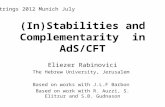 (In)Stabilities and Complementarity in AdS/CFT Eliezer Rabinovici The Hebrew University, Jerusalem Based on works with J.L.F Barbon Based on work with.