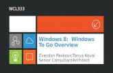 Windows 8: Windows To Go Overview Zvezdan PavkovicTanya Koval Senior ConsultantArchitect WCL333.