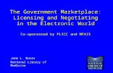 The Government Marketplace: Licensing and Negotiating in the Electronic World Co-sponsored by FLICC and NFAIS Jane L. Rosov National Library of Medicine.