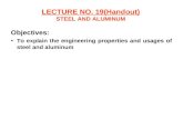 LECTURE NO. 19(Handout) STEEL AND ALUMINUM Objectives: To explain the engineering properties and usages of steel and aluminum.