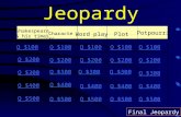 Jeopardy Shakespeare & his times Characters Word playPlot Potpourri Q $100 Q $200 Q $300 Q $400 Q $500 Q $100 Q $200 Q $300 Q $400 Q $500 Final Jeopardy.