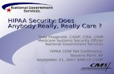 HIPAA Security: Does Anybody Really, Really Care ? Todd Fitzgerald, CISSP, CISA, CISM Medicare Systems Security Officer National Government Services HIPAA.
