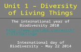 Unit 1 – Diversity of Living Things The international year of Biodiversity 2010  YmpTikgw International day of Biodiversity.