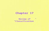 Chapter 17 Review of “Classification”. Classification Grouping things according to similar characteristics, and separating them from others by differing.