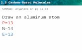 2.3 Carbon-Based Molecules SPONGE: Anywhere on pg 12-13 Draw an aluminum atom P=13 N=14 E=13.