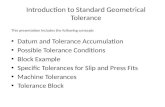 Introduction to Standard Geometrical Tolerance Datum and Tolerance Accumulation Possible Tolerance Conditions Block Example Specific Tolerances for Slip.