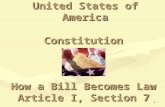 1 The United States of America Constitution How a Bill Becomes Law Article I, Section 7.
