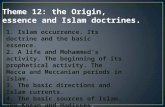 Theme 12: the Origin, essence and Islam doctrines. 1. Islam occurrence. Its doctrine and the basic essence. 2. A life and Mohammed's activity. The beginning.