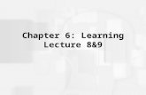 Chapter 6: Learning Lecture 8&9. Learning Outcomes Describe the learning process according to classical conditioning. Describe the learning process according.