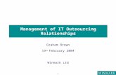 1 Management of IT Outsourcing Relationships Graham Brown 19 th February 2004 Winmark Ltd.
