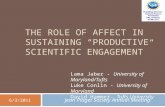 THE ROLE OF AFFECT IN SUSTAINING “PRODUCTIVE SCIENTIFIC ENGAGEMENT” Jean Piaget Society Annual Meeting Lama Jaber - University of Maryland/Tufts Luke Conlin.