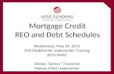 Mortgage Credit REO and Debt Schedules Wednesday, May 29, 2013 FHA Multifamily Underwriter Training 2013 SMAC Denise “Denny” Troeschel Deputy Chief Underwriter.