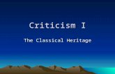Criticism I The Classical Heritage. Plato Philosophy