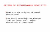 ORIGIN OF EVOLUTIONARY NOVELTIES  What are the origins of novel phenotypes?  Can small quantitative changes lead to large qualitative phenotypic alterations?