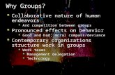 Collaborative nature of human endeavors And competition between groups Pronounced effects on behavior Good and bad; moral compass/deviance Contemporary.