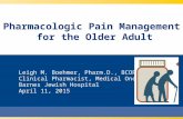 Pharmacologic Pain Management for the Older Adult Leigh M. Boehmer, Pharm.D., BCOP Clinical Pharmacist, Medical Oncology Barnes Jewish Hospital April 11,