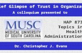 A Brief Glimpse of Trust in Organizations A colloquium presented to Dr. Christopher J. Evans HAP 873 Topics in Health Administration.