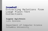 1 Snowball : Extracting Relations from Large Plain-Text Collections Eugene Agichtein Luis Gravano Department of Computer Science Columbia University.