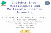 1 Insights into Multilingual and Multimedia Question Answering G. Ciany *, A. Kulman +, P. Schone +, C. Van Ess-Dykema + * Dragon Development, + U.S. Dept.