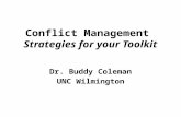 Conflict Management Strategies for your Toolkit Dr. Buddy Coleman UNC Wilmington.