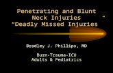 Penetrating and Blunt Neck Injuries “Deadly Missed Injuries” Bradley J. Phillips, MD Burn-Trauma-ICU Adults & Pediatrics.