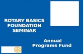ROTARY BASICS FOUNDATION SEMINAR Annual Programs Fund.