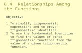 8.4 Relationships Among the Functions Objective 1.To simplify trigonometric expressions and to prove trigonometric identities. 2.To use the fundamental.