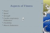 Aspects of Fitness Power Speed Strength Cardio-respiratory Endurance Flexibility Muscle Endurance.