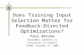 Does Training Input Selection Matter for Feedback-Directed Optimizations? Paul Berube berube@cs.ualberta.ca University of Alberta CDP05, October 17, 2005.
