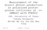 09/30/'06SPIN2006, T. Horaguchi1 Measurement of the direct photon production in polarized proton-proton collisions at  s= 200GeV with PHENIX CNS, University.
