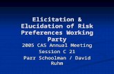 Elicitation & Elucidation of Risk Preferences Working Party 2005 CAS Annual Meeting Session C 21 Parr Schoolman / David Ruhm.