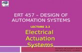 ERT 457 – DESIGN OF AUTOMATION SYSTEMS LECTURE 3.3 Electrical Actuation Systems MUNIRA MOHAMED NAZARI PPK BIOPROSES, UnIMAP.