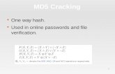 1 MD5 Cracking One way hash. Used in online passwords and file verification.