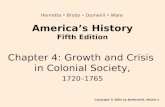America’s History Fifth Edition Chapter 4: Growth and Crisis in Colonial Society, 1720–1765 Copyright © 2004 by Bedford/St. Martin’s Henretta Brody Dumenil.