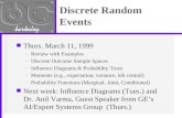 Discrete Random Events n Thurs. March 11, 1999 – Review with Examples – Discrete Outcome Sample Spaces – Influence Diagrams & Probability Trees – Moments.