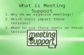 What is Meeting Support 1.Why do we organise meetings? 2.Which tools impact these terrains? 3.When to use these tools on these terrains?