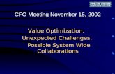 Value Optimization, Unexpected Challenges, Possible System Wide Collaborations CFO Meeting November 15, 2002.