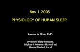 Nov 1 2006 PHYSIOLOGY OF HUMAN SLEEP Steven A Shea PhD Division of Sleep Medicine, Brigham & Women’s Hospital and Harvard Medical School.