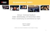 Graduation 2001 1 Venue: Colonial Stadium Date: Wednesday 19 December 2001 Time: Ceremony to commence at 7pm. Interim update August 2001 Details correct.