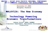 1 UNCTAD – ESCAP ASIA PACIFIC REGIONAL CONFERENCE ON E-COMMERCE STRATEGIES FOR DEVELOPMENT November 21, 2002 Bangkok, Thailand MALAYSIA: The New Economy.
