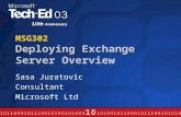 MSG302 Deploying Exchange Server Overview Sasa Juratovic Consultant Microsoft Ltd.