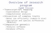 Overview of research program Todd Vision Transcript/QTL mapping –Experimental design –Computational analysis Dissection of complex traits –Water use efficiency.