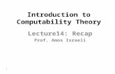 1 Introduction to Computability Theory Lecture14: Recap Prof. Amos Israeli.