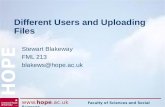 Www.hope.ac.uk Faculty of Sciences and Social Sciences HOPE Different Users and Uploading Files Stewart Blakeway FML 213 blakews@hope.ac.uk.
