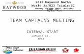 2012 Haywood NorAm World Jr/U23 Trials/BC Cup #1 January 12-15th, 2012, Whistler Olympic Park TEAM CAPTAINS MEETING INTERVAL START JANUARY 15, 2012.